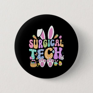 Badge Rond 5 Cm Chirurgie Happy Jour de Pâques Bunny Surg Technici