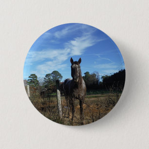 Badge Rond 5 Cm Chocolat au lait Cheval Brown en bleu