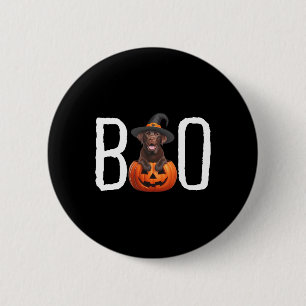 Badge Rond 5 Cm Chocolat Lab Chiot Citrouille Boo Witch Casquette 