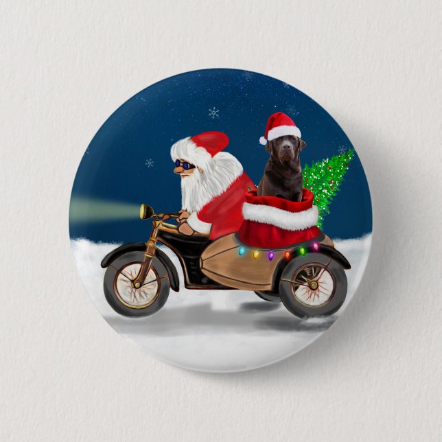 Badge Rond 5 Cm Chocolat Labrador Chien Noël Père Noël (Devant)