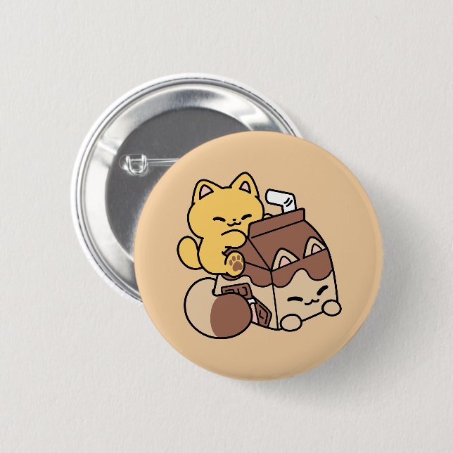 Badge Rond 5 Cm Chocolate Milk Sipping on Bliss – Kawaii Cat Food  (Devant & derrière)
