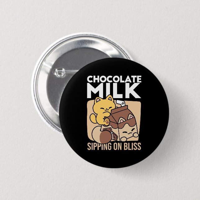 Badge Rond 5 Cm Chocolate Milk Sipping on Bliss – Kawaii Cat Food  (Devant & derrière)