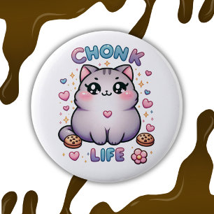 Badge Rond 5 Cm CHONK LIFE CAT - Kawaii Style Cute Cat