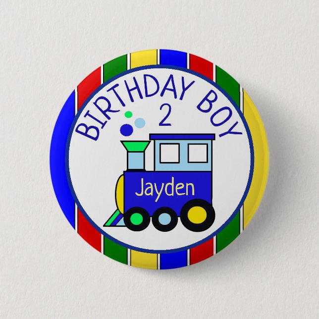 Badge Rond 5 Cm Choo Choo Train Personnalisé Anniversaire Nom du g (Devant)