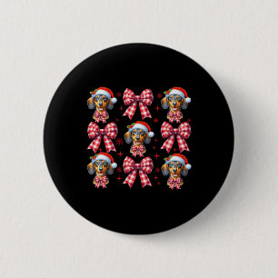 Badge Rond 5 Cm Chou Dachshund Chien Rouge Coquette Bow Christma