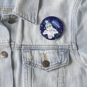 Badge Rond 5 Cm Chouette à neige avec Casquette