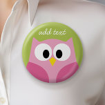 Badge Rond 5 Cm Chouette caricaturale mignonne - rose et vert citr<br><div class="desc">Une chouette moderne et simple aux couleurs tendance. Vous pouvez ajouter un nom,  un monogramme ou un autre texte personnalisé. Si vous avez besoin de déplacer l'art autour,  cliquez sur le bouton personnaliser pour apporter des modifications.</div>