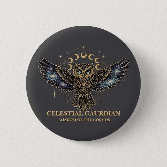 Badge Rond 5 Cm Chouette céleste Gardien cosmique (Devant)