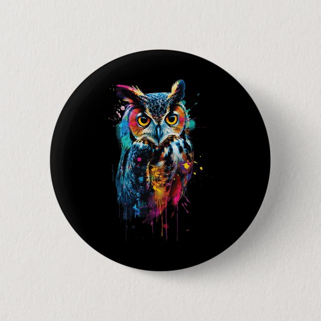Badge Rond 5 Cm Chouette colorée (Devant)