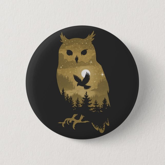 Badge Rond 5 Cm Chouette de nuit Silhouette (Devant)