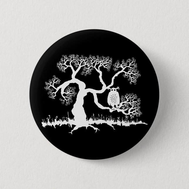 Badge Rond 5 Cm Chouette éffrayante dans l'arbre (Devant)