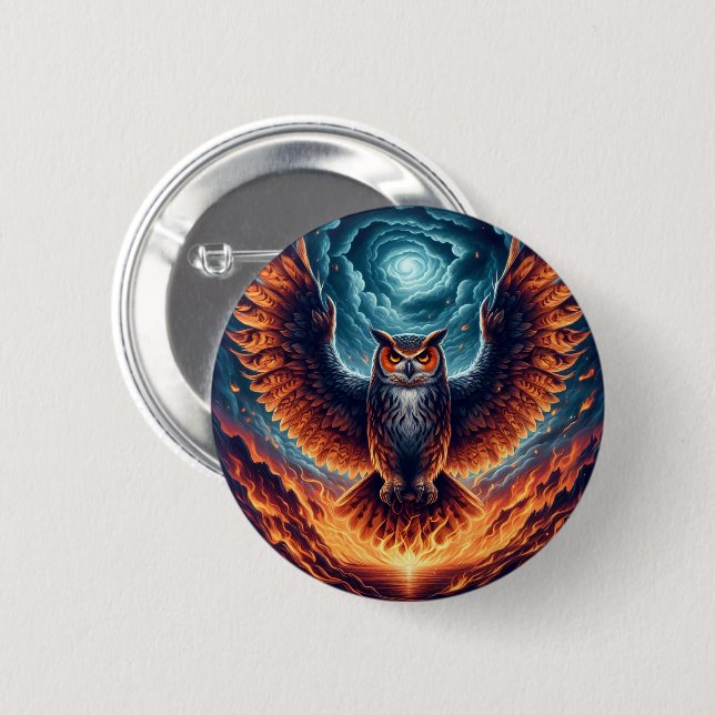 Badge Rond 5 Cm Chouette flamboyante Phoenix Ascension (Devant & derrière)