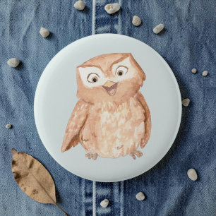 Badge Rond 5 Cm Chouette Heureuse Aquarelle