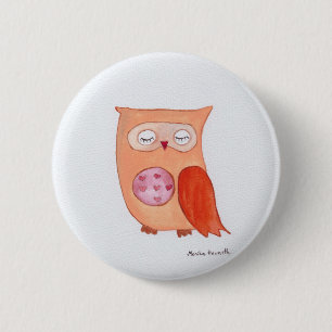 Badge Rond 5 Cm Chouette orange