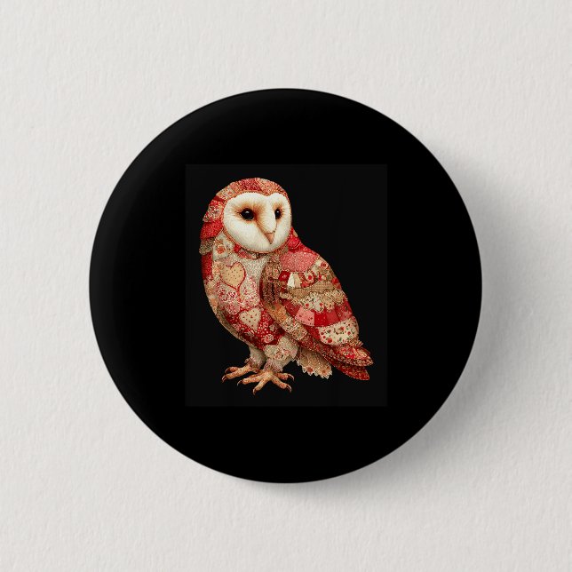 Badge Rond 5 Cm Chouette Patchwork Fantaisiste à Motif de Cœurs (Devant)