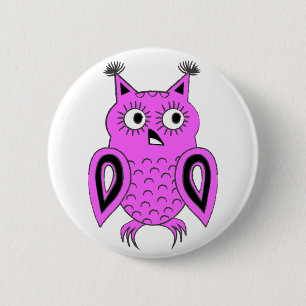 Badge Rond 5 Cm Chouette rose