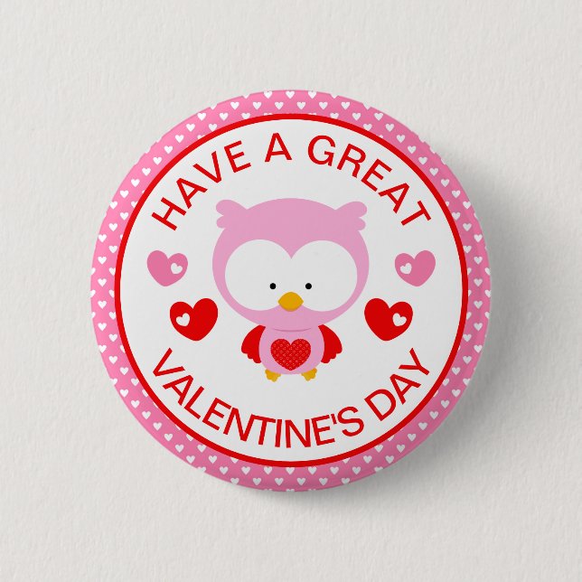 Badge Rond 5 Cm Chouette rose mignonne et cœurs Saint-Valentin Com (Devant)