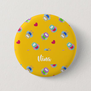 Badge Rond 5 Cm Chouettes avec coeur sur orange