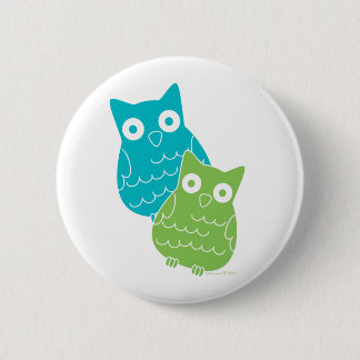 Badge Rond 5 Cm Chouettes bleues et vertes
