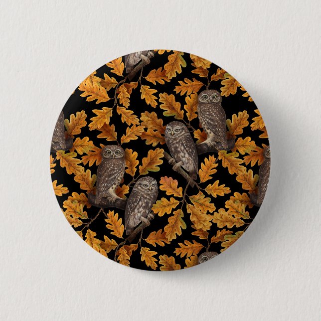 Badge Rond 5 Cm Chouettes d'automne sur noir (Devant)