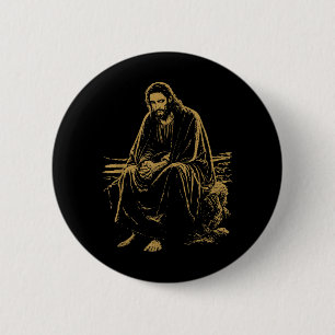 Badge Rond 5 Cm Christ dans le désert Prière de Jésus Foi chrétien