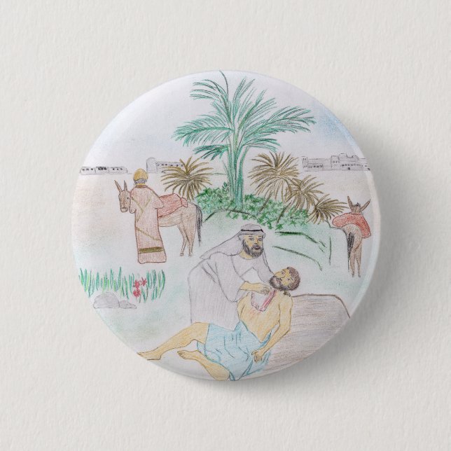 Badge Rond 5 Cm Christian Artwork Le bon samaritain (Devant)