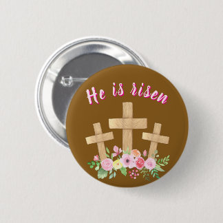 Badge Rond 5 Cm Christian " Il est ressuscité" Bouton religieux de