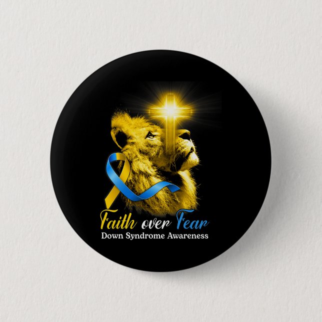 Badge Rond 5 Cm Christian Lion Cross Faith sur la peur Syndrome (Devant)