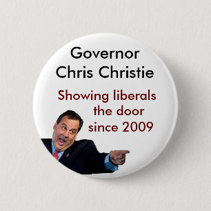Badge Rond 5 Cm Christie montrant à libéraux la porte