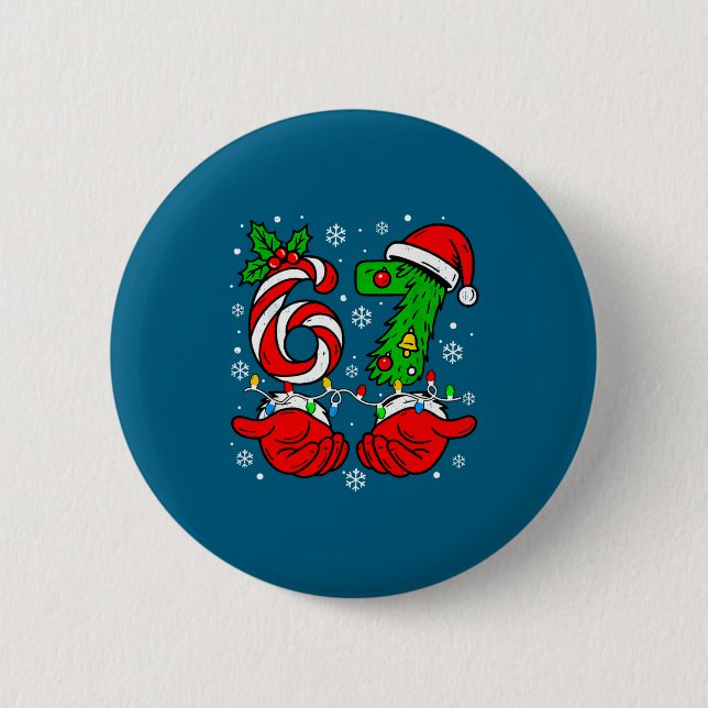 Badge Rond 5 Cm Christmas 67 Candy Cane Six Seven Meme Lights Sant (Devant)