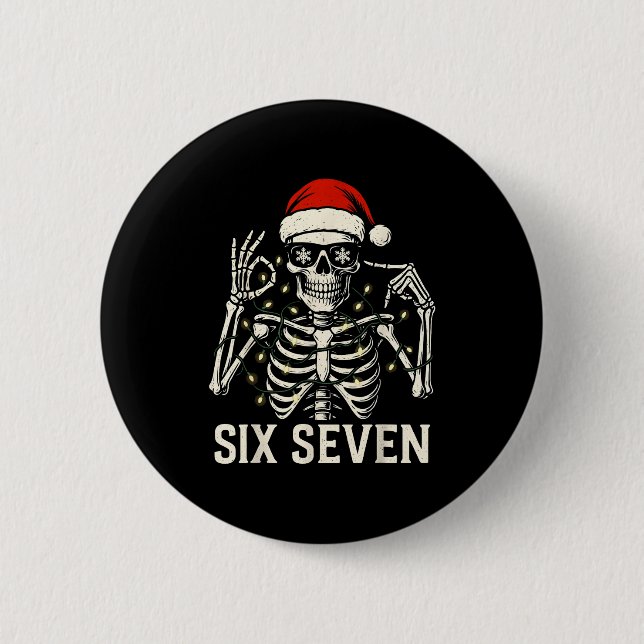 Badge Rond 5 Cm Christmas 67 Meme Skeleton With Santa Hat For Men  (Devant)