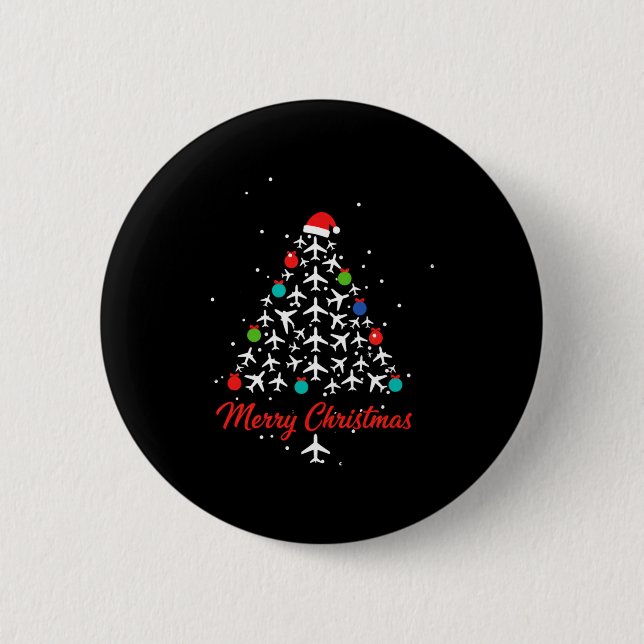 Badge Rond 5 Cm Christmas Airplane Tree Merry Christmas Lot Travel (Devant)