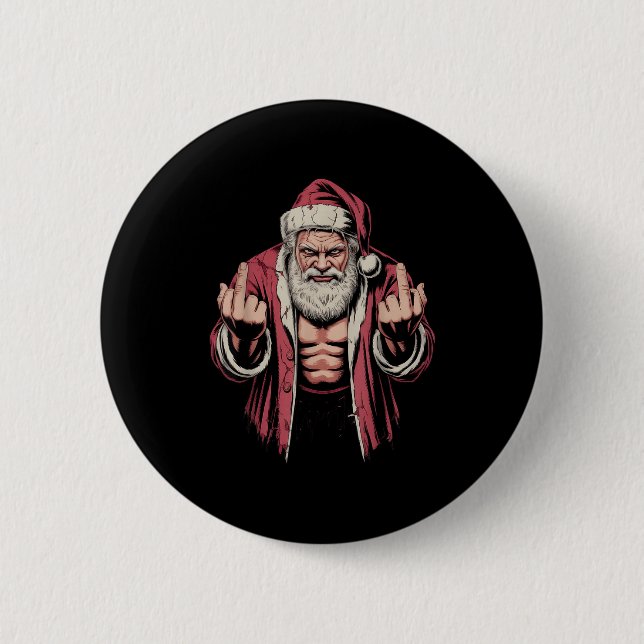 Badge Rond 5 Cm Christmas Angry Santa Middle Finger Sarcastic Xmas (Devant)