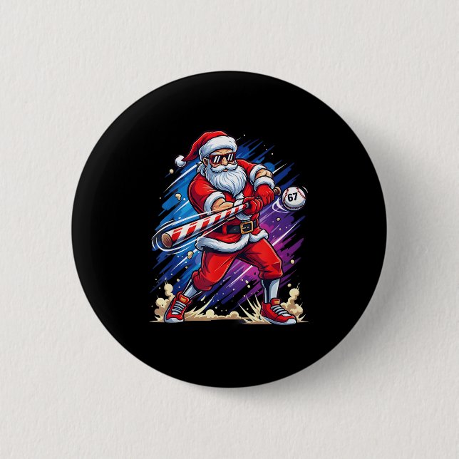 Badge Rond 5 Cm Christmas Baseball Funny Santa Game Day Xmas Boys  (Devant)