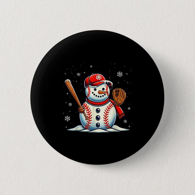 Badge Rond 5 Cm Christmas Baseball Snowman Boys Baseball Christmas (Devant)