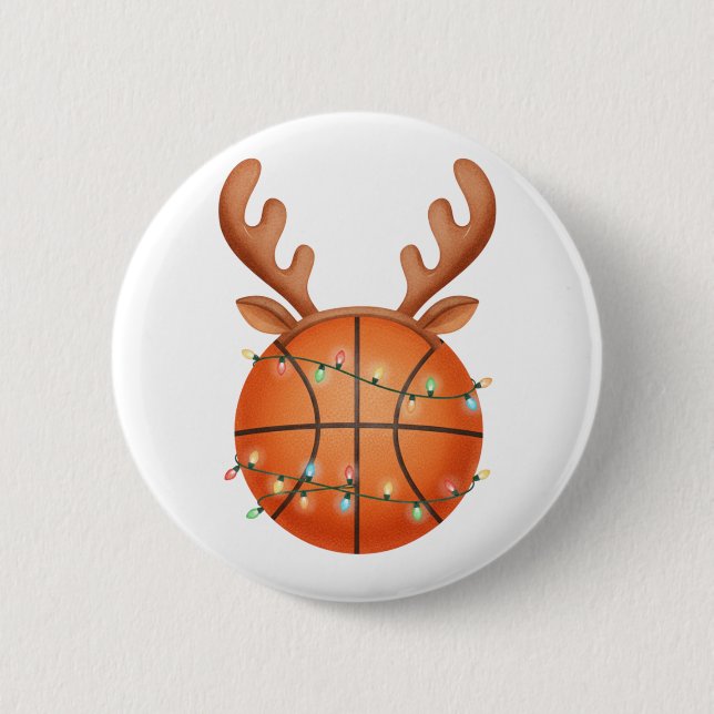 Badge Rond 5 Cm Christmas Basketball Reindeer Holiday Sports (Devant)