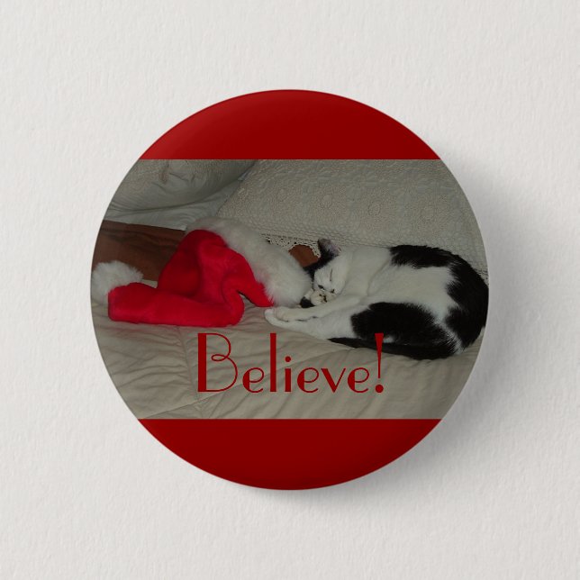 Badge Rond 5 Cm Christmas Believe kitty cat (Devant)
