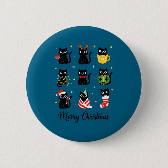 Badge Rond 5 Cm Christmas Black Cats Merry Christmas Cute Holiday  (Devant)