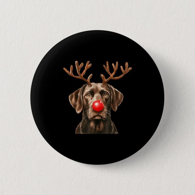 Badge Rond 5 Cm Christmas Brown Labrador Retriever Reindeer Dog Lo (Devant)