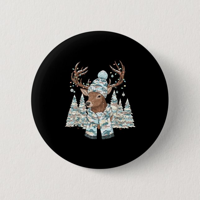 Badge Rond 5 Cm Christmas Camo Hunting Reindeer Pajamas With Deer  (Devant)