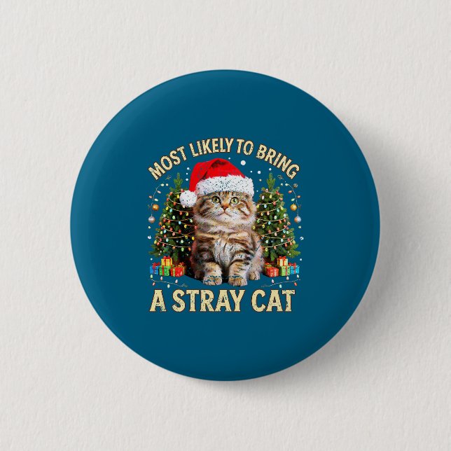 Badge Rond 5 Cm Christmas Cat With Santa Hat Holiday Funny Xmas Pa (Devant)
