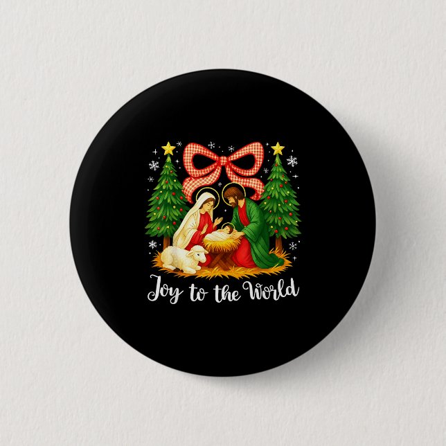 Badge Rond 5 Cm Christmas Christian Joy To The World Coquette Jesu (Devant)