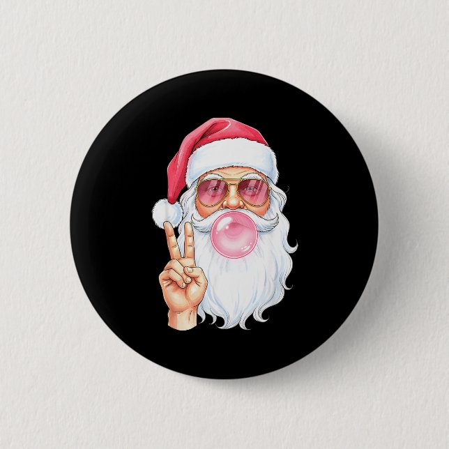 Badge Rond 5 Cm Christmas Cool Santa Bubble Gum Peace Sign Retro S (Devant)