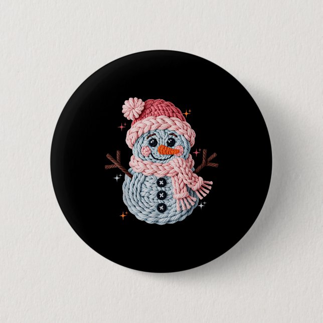 Badge Rond 5 Cm Christmas Crochet Faux Yarn Crochet Snowman Funny  (Devant)