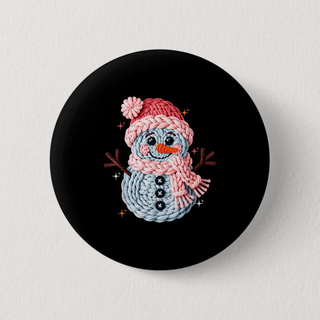 Badge Rond 5 Cm Christmas Crochet Faux Yarn Crochet Snowman Funny  (Devant)