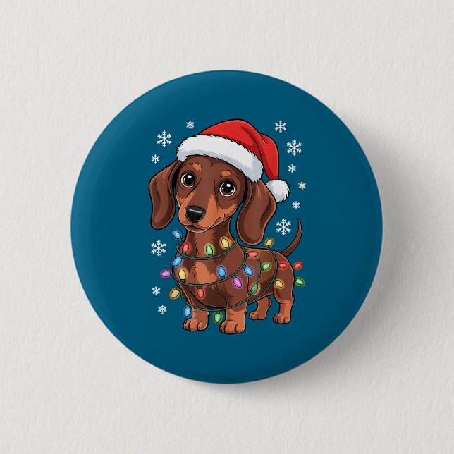 Badge Rond 5 Cm Christmas Dachshund Lights Santa Hat Holiday Dog L (Devant)