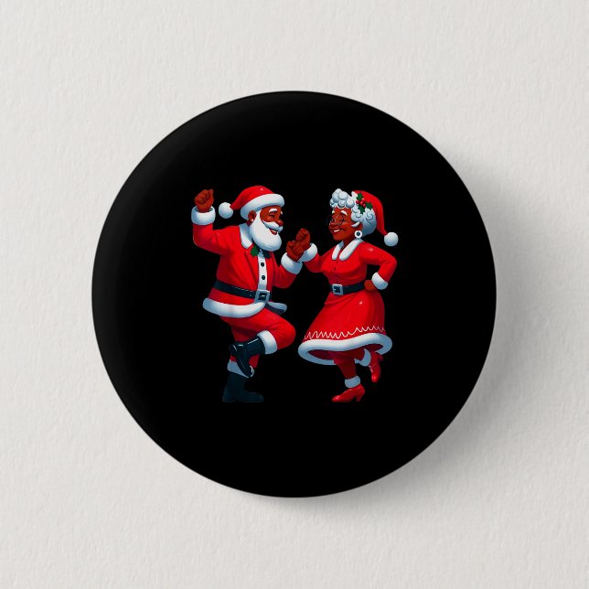 Badge Rond 5 Cm Christmas Dancing Black African American Santa Mrs (Devant)