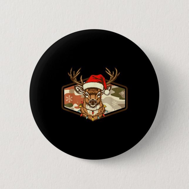 Badge Rond 5 Cm Christmas Deer Hunting Old School Camo, Xmas Hunti (Devant)