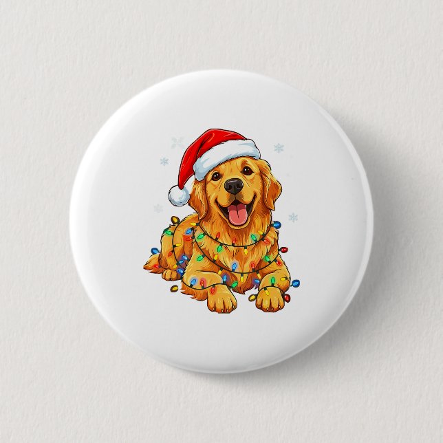 Badge Rond 5 Cm Christmas Dog Golden Retriever Lights Xmas  (Devant)