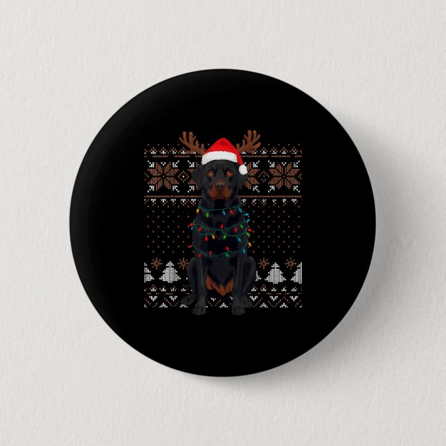 Badge Rond 5 Cm Christmas Dog With Hat And Lights - Funny Holiday  (Devant)